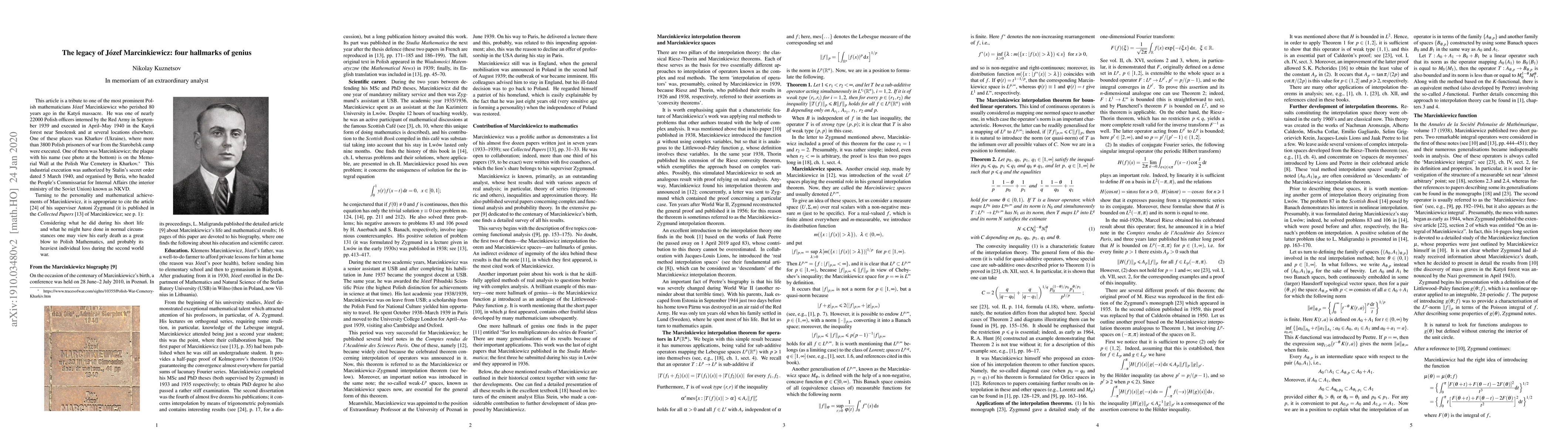 Thumbnail for The legacy of Jozef Marcinkiewicz: four hallmarks of genius