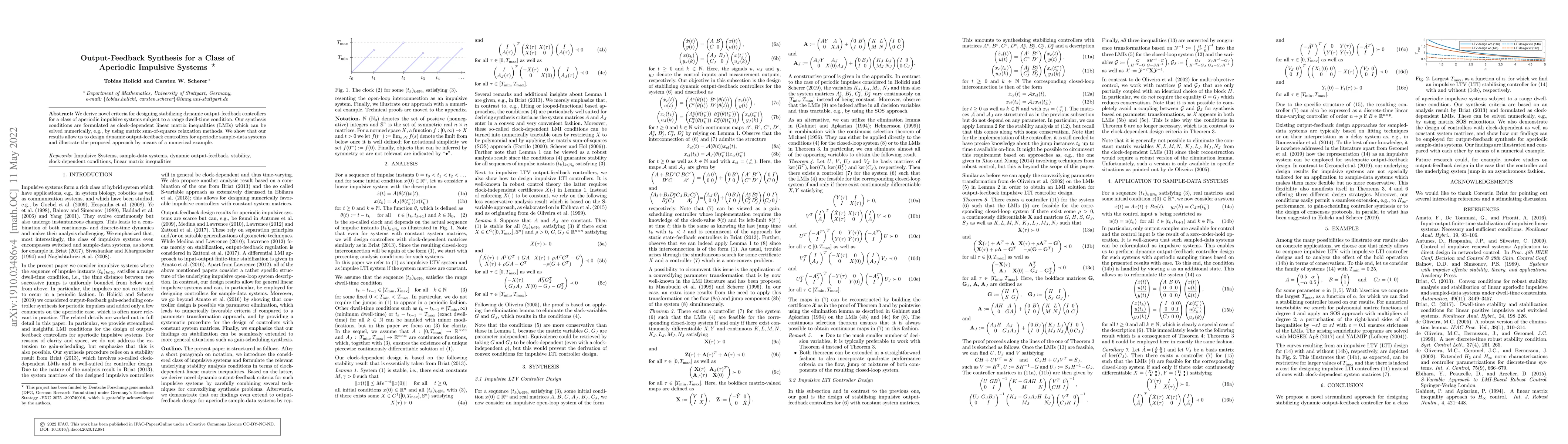 Thumbnail for Output-Feedback Synthesis for a Class of Aperiodic Impulsive Systems