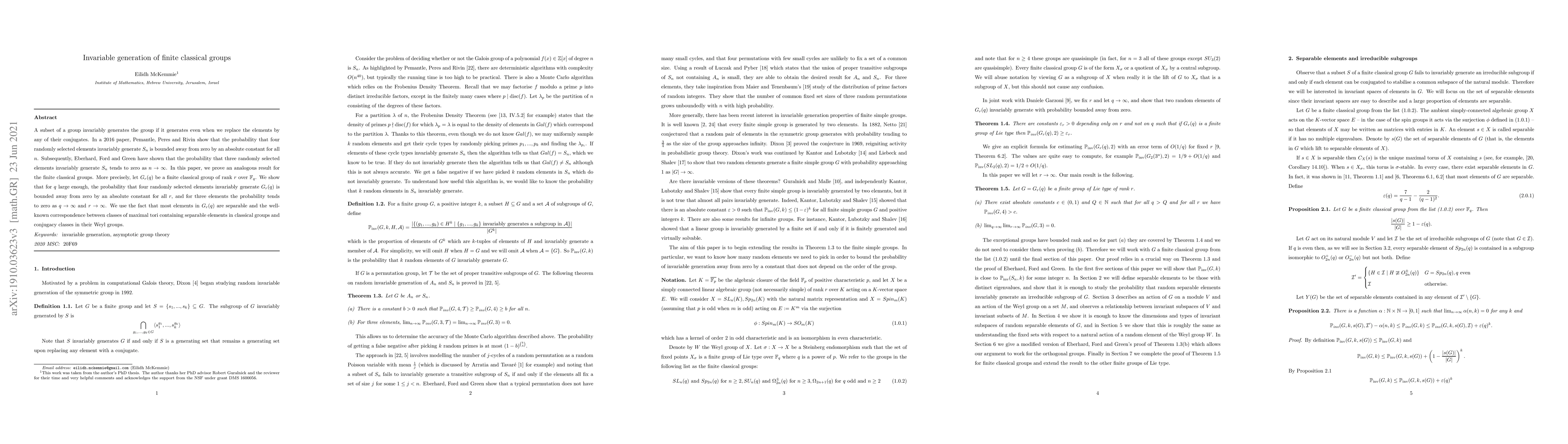 Thumbnail for Invariable generation of finite classical groups