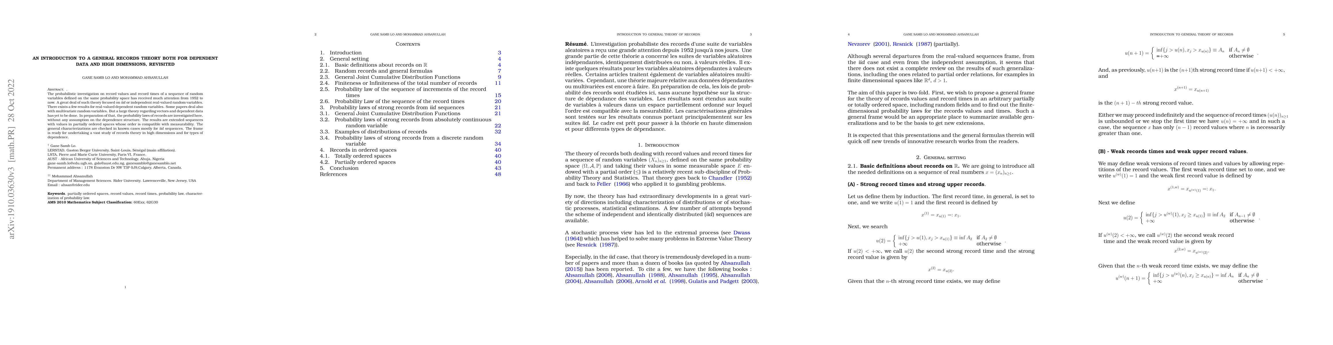 Thumbnail for An introduction to a general records theory both for dependent data and
  high dimensions: revisited 2