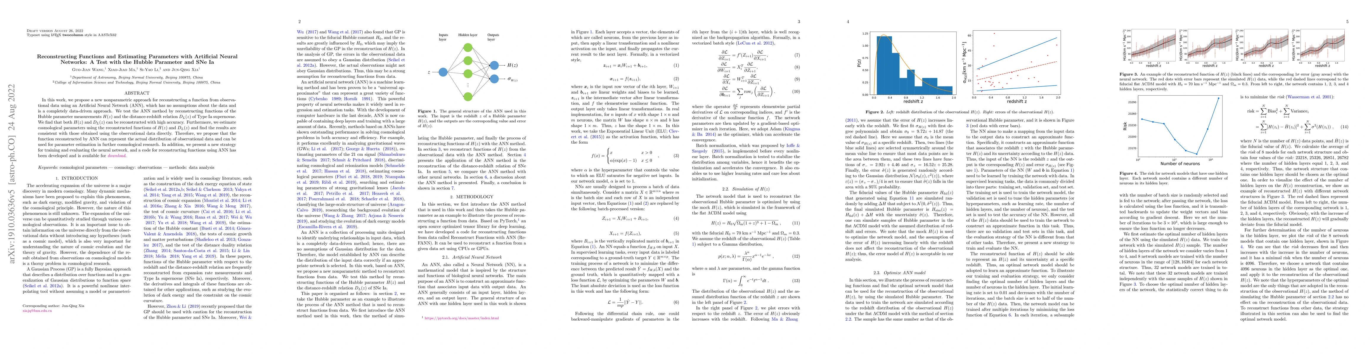Thumbnail for Reconstructing Functions and Estimating Parameters with Artificial
  Neural Networks: A Test with the Hubble Parameter and SNe Ia