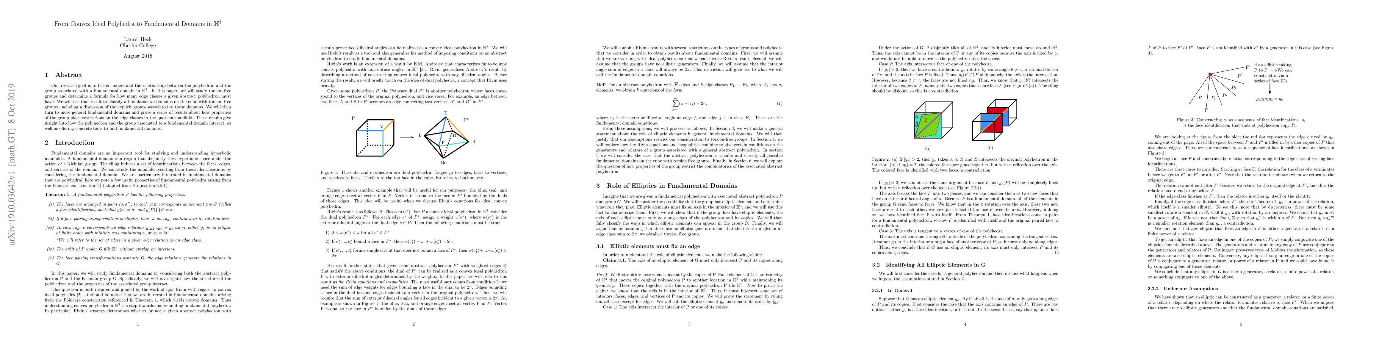 Thumbnail for From Convex Ideal Polyhedra to Fundamental Domains in H^3