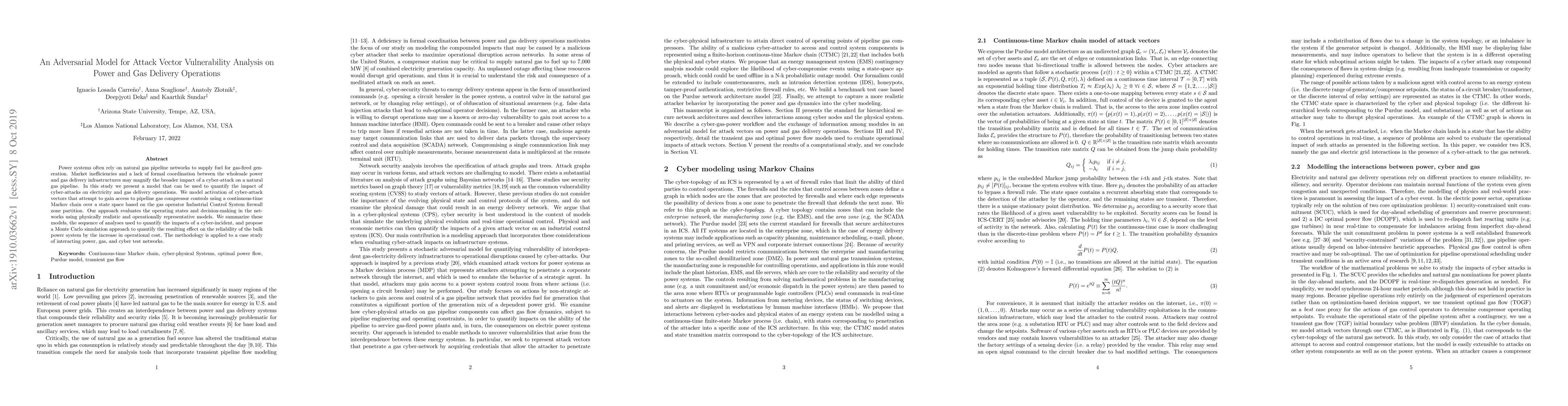 Thumbnail for An Adversarial Model for Attack Vector Vulnerability Analysis on Power
  and Gas Delivery Operations