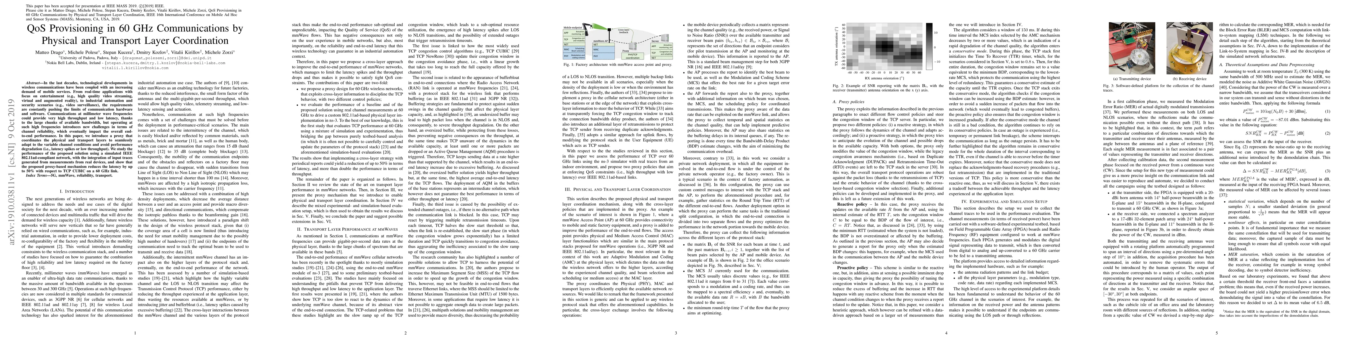 Thumbnail for QoS Provisioning in 60 GHz Communications by Physical and Transport
  Layer Coordination