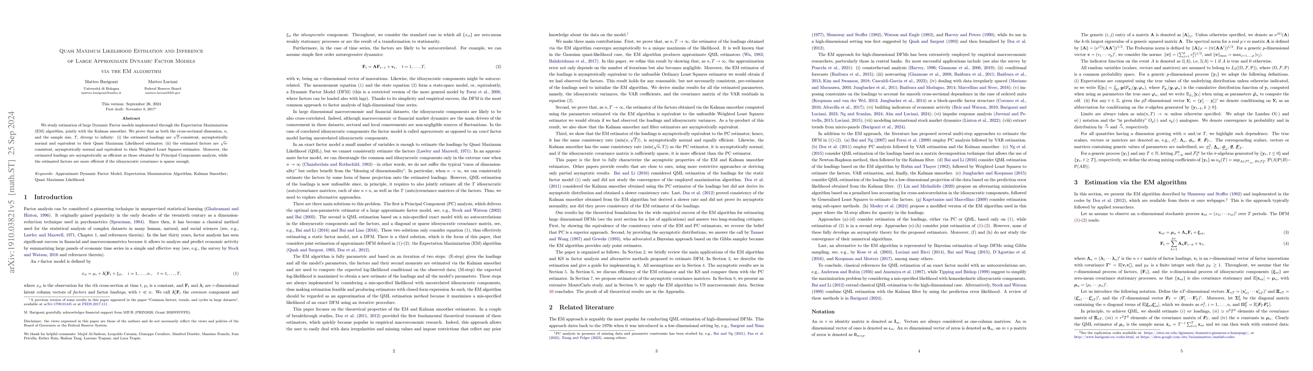 Thumbnail for Quasi Maximum Likelihood Estimation and Inference of Large Approximate
  Dynamic Factor Models via the EM algorithm
