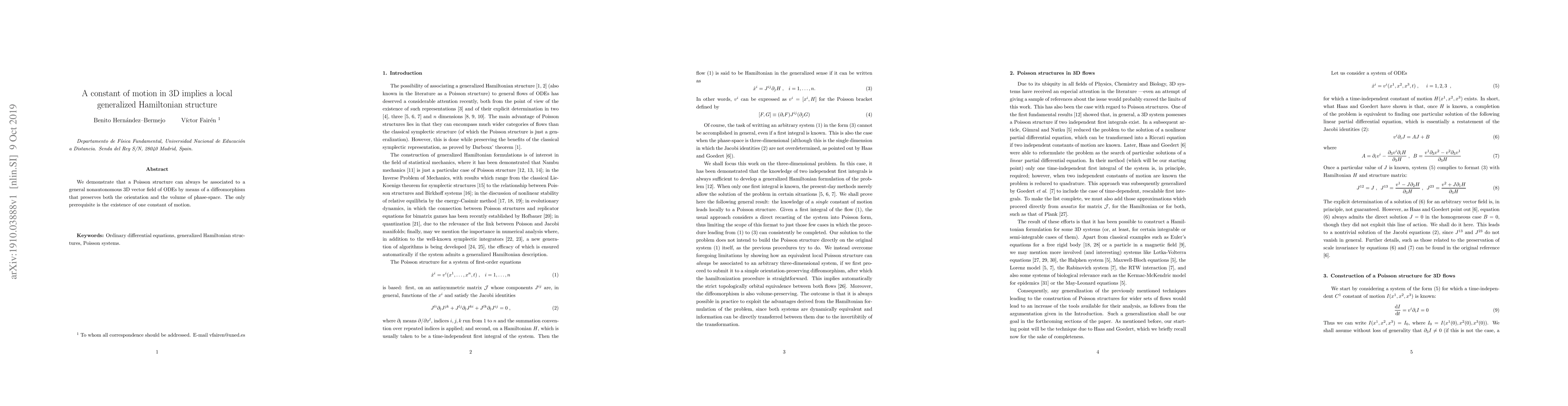 Thumbnail for A constant of motion in 3D implies a local generalized Hamiltonian
  structure
