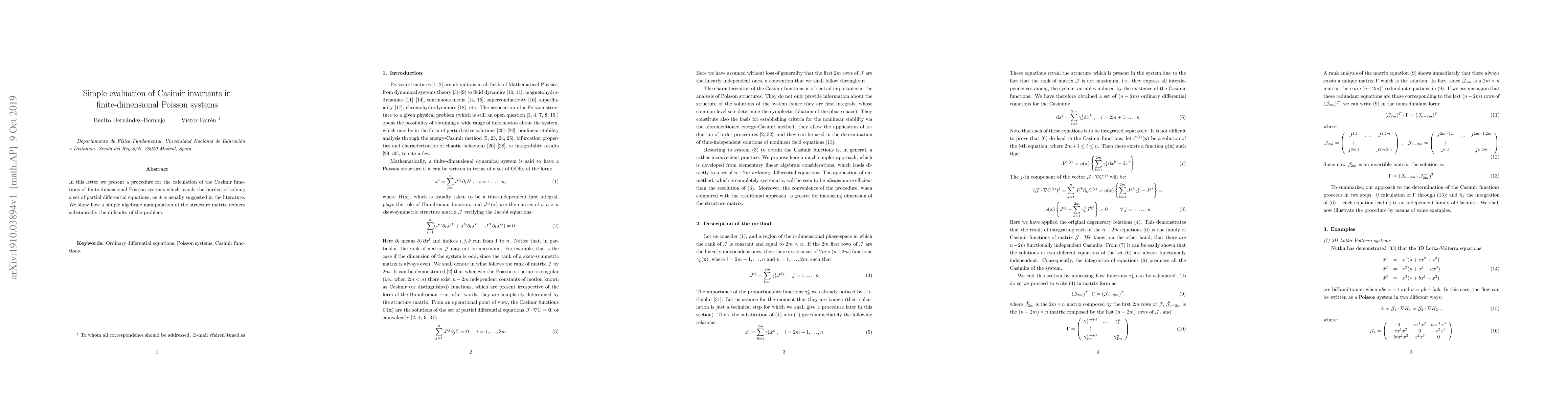 Thumbnail for Simple evaluation of Casimir invariants in finite-dimensional Poisson
  systems