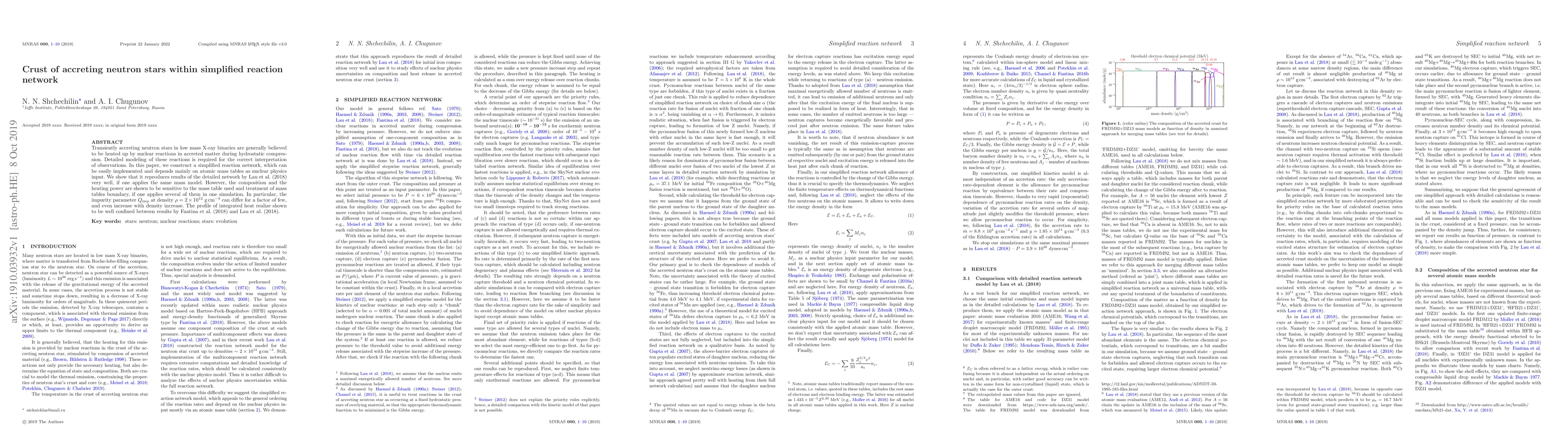 Thumbnail for Crust of accreting neutron stars within simplified reaction network