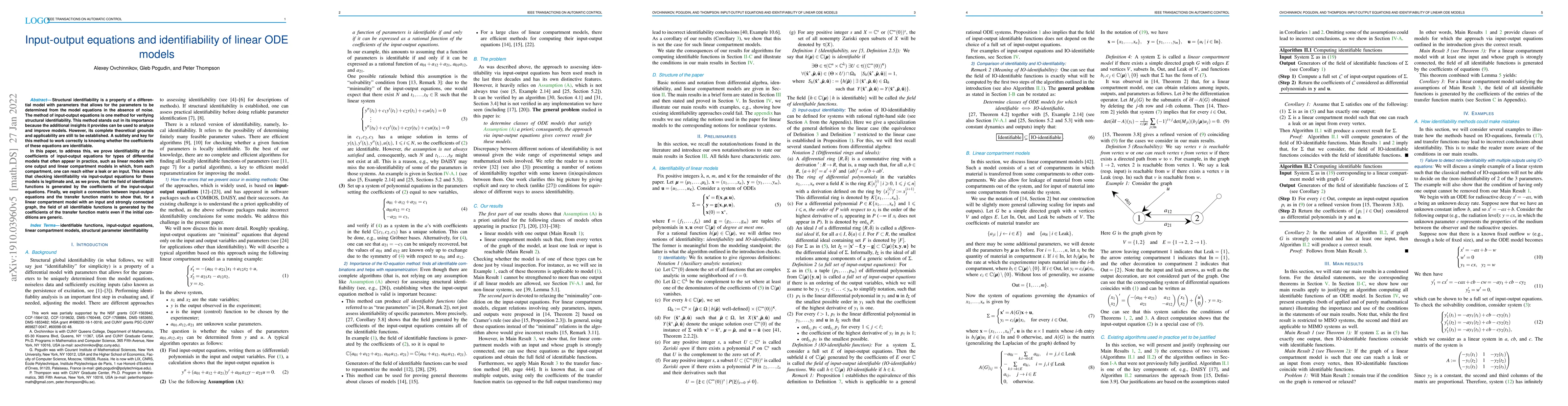 Thumbnail for Input-output equations and identifiability of linear ODE models