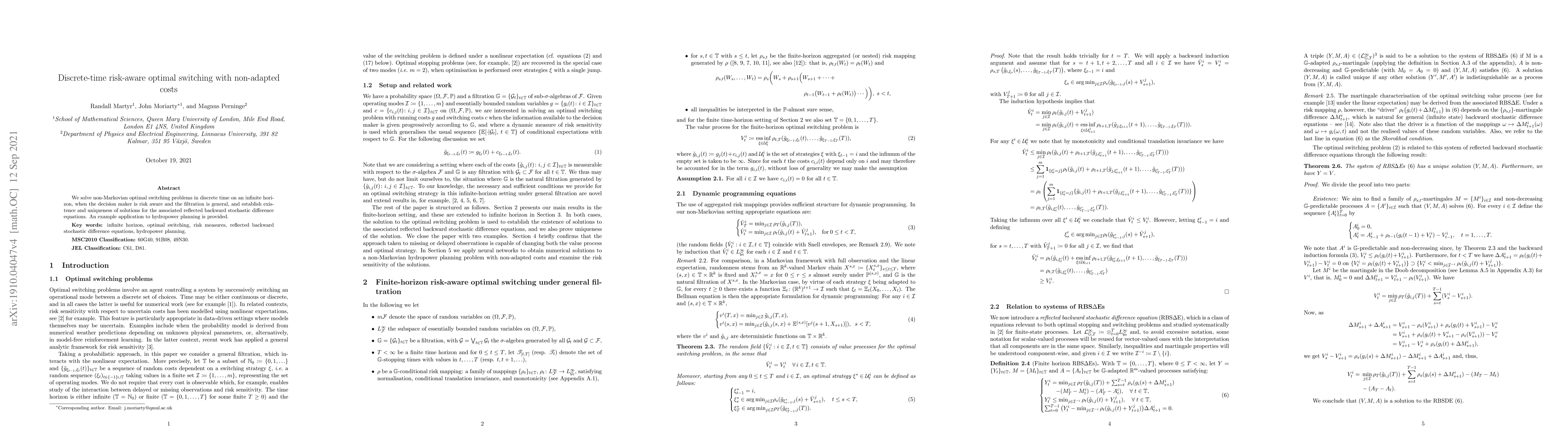 Thumbnail for Discrete-time risk-aware optimal switching with non-adapted costs