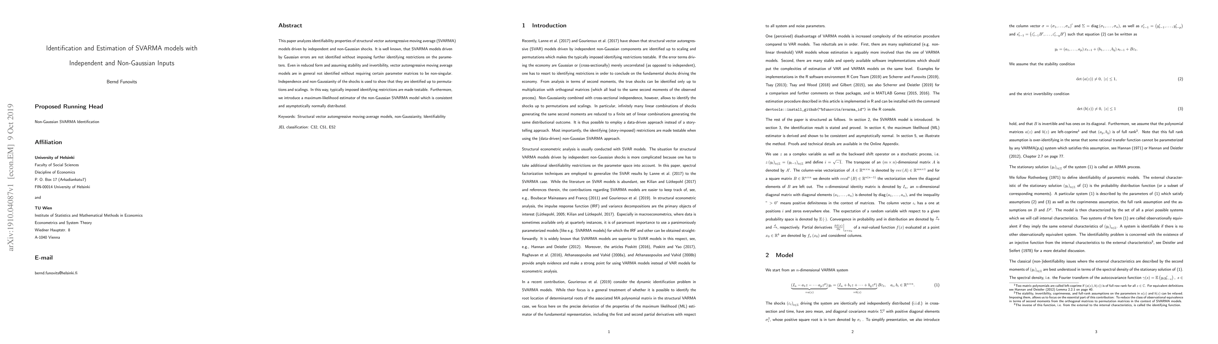 Thumbnail for Identification and Estimation of SVARMA models with Independent and
  Non-Gaussian Inputs