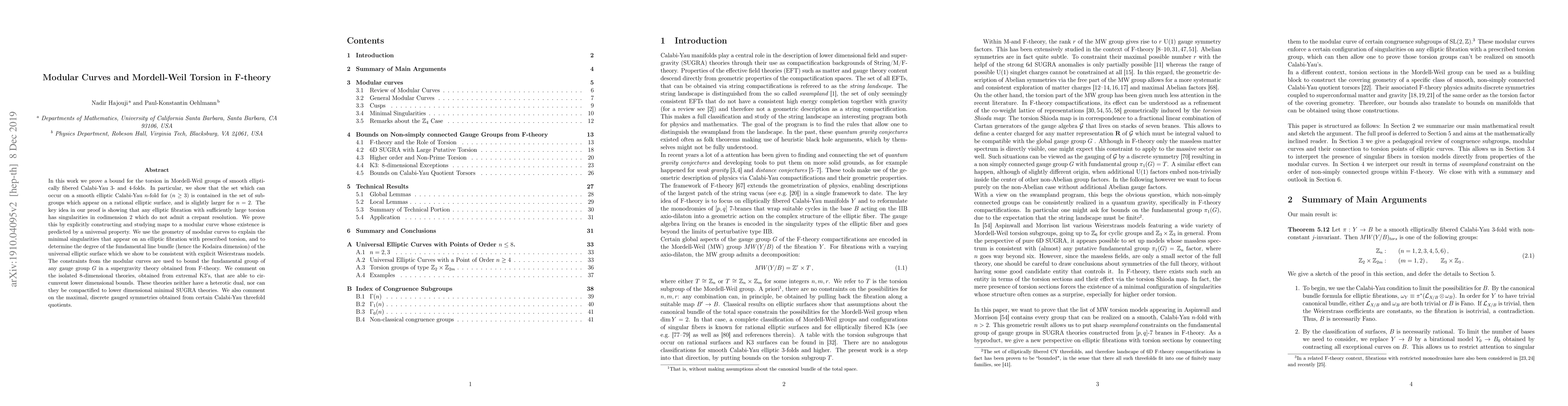 Thumbnail for Modular Curves and Mordell-Weil Torsion in F-theory