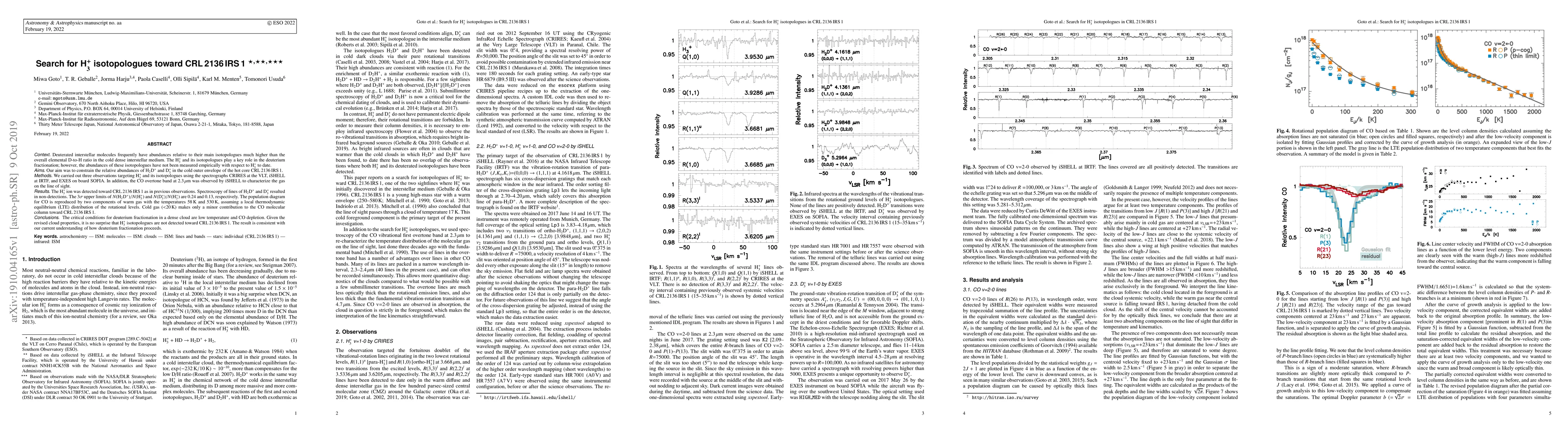 Thumbnail for Search for H$_3^+$ isotopologues toward CRL 2136 IRS 1