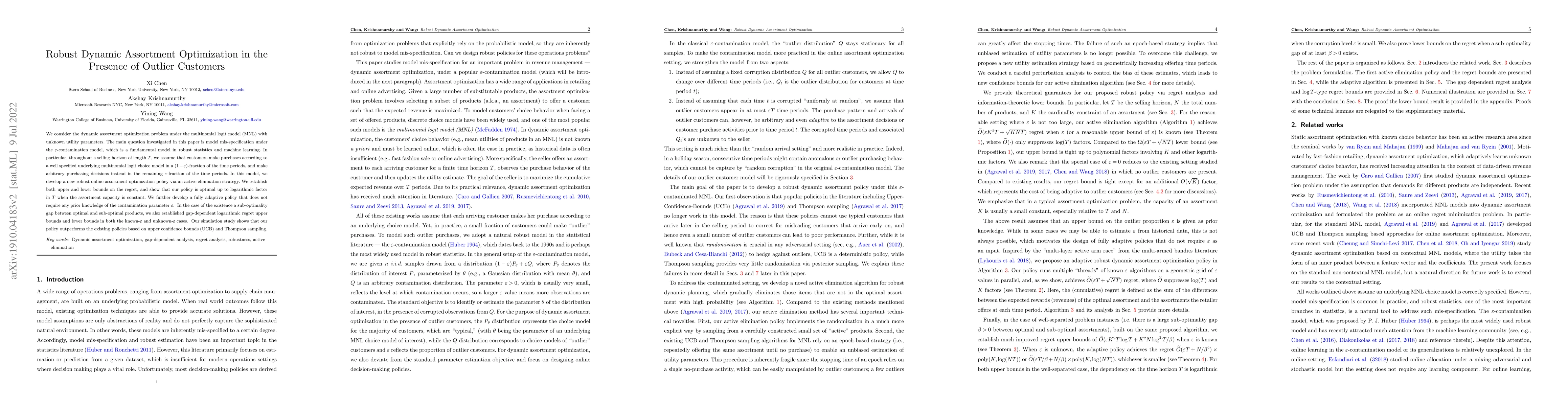 Thumbnail for Robust Dynamic Assortment Optimization in the Presence of Outlier
  Customers