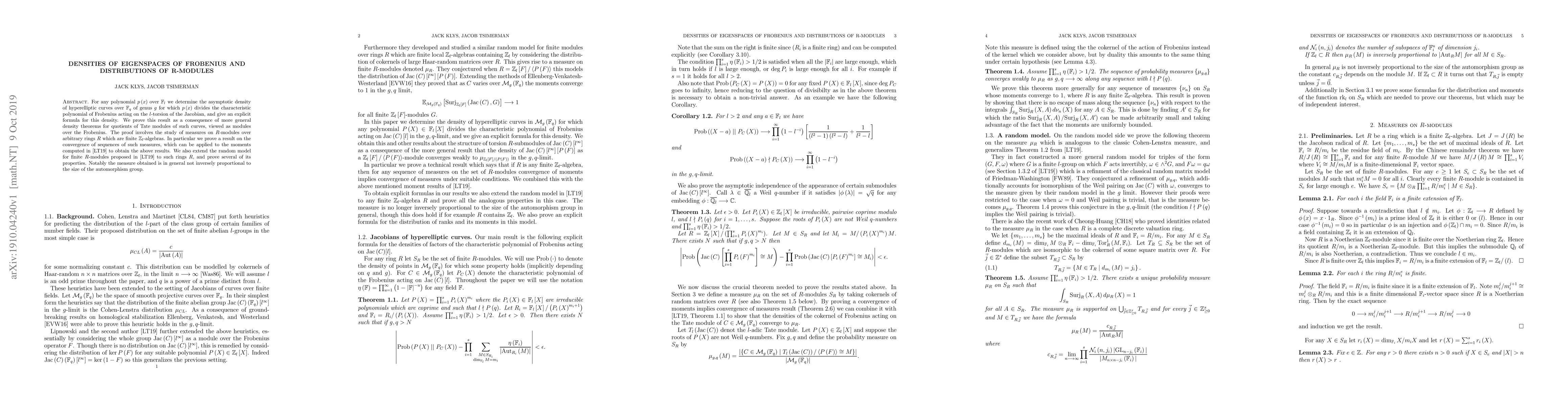 Thumbnail for Densities of eigenspaces of Frobenius and distributions of R-modules