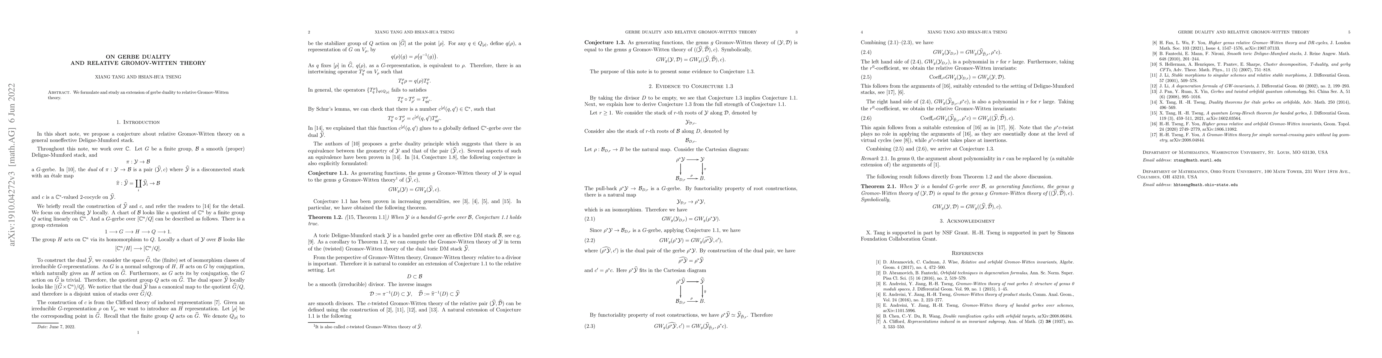Thumbnail for On gerbe duality and relative Gromov-Witten theory