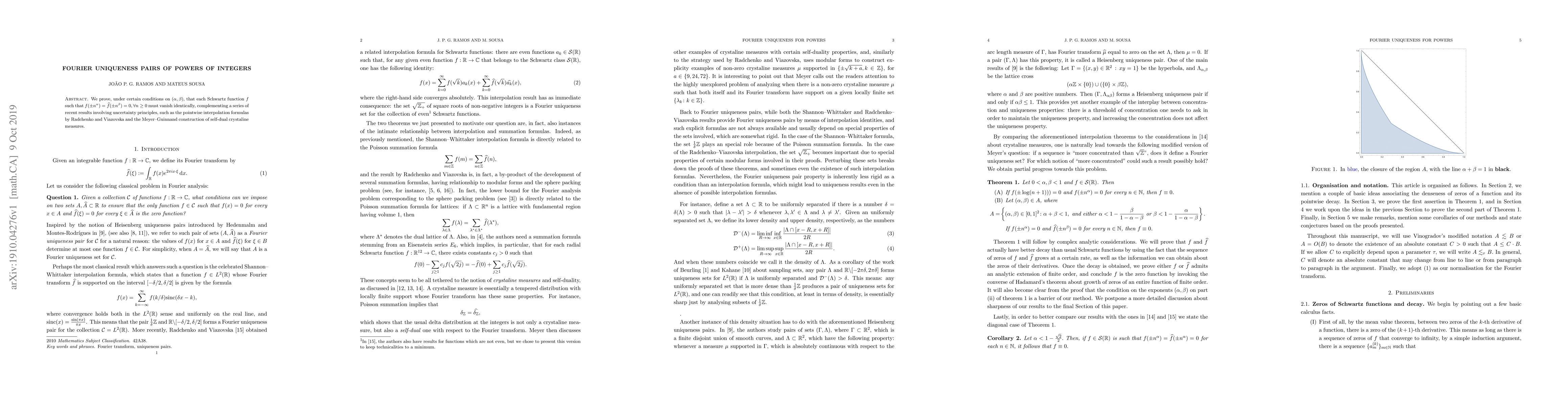 Thumbnail for Fourier uniqueness pairs of powers of integers
