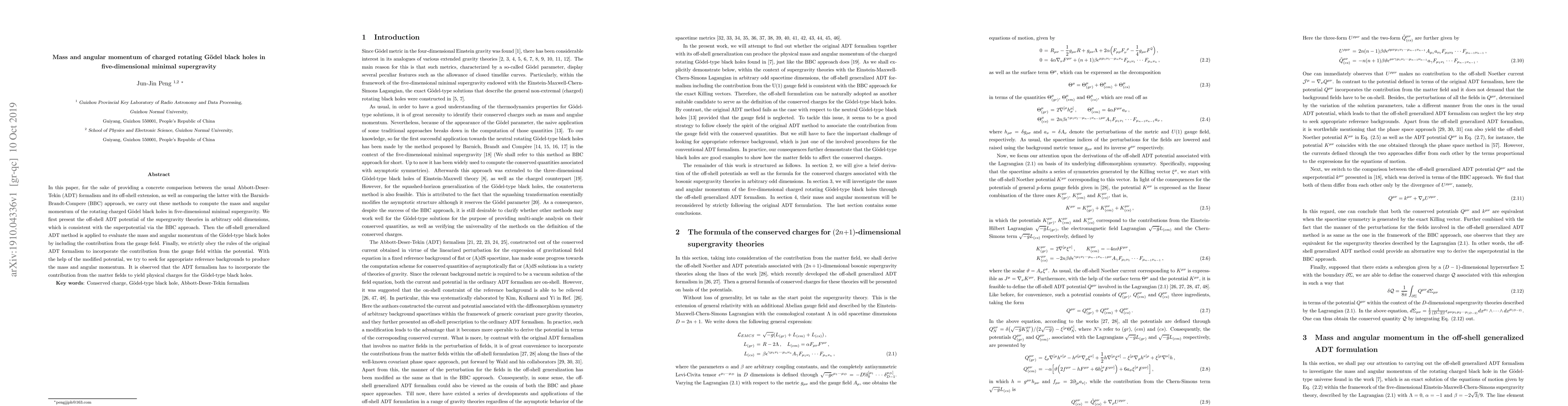 Thumbnail for Mass and angular momentum of charged rotating G\"{o}del black holes in
  five-dimensional minimal supergravity