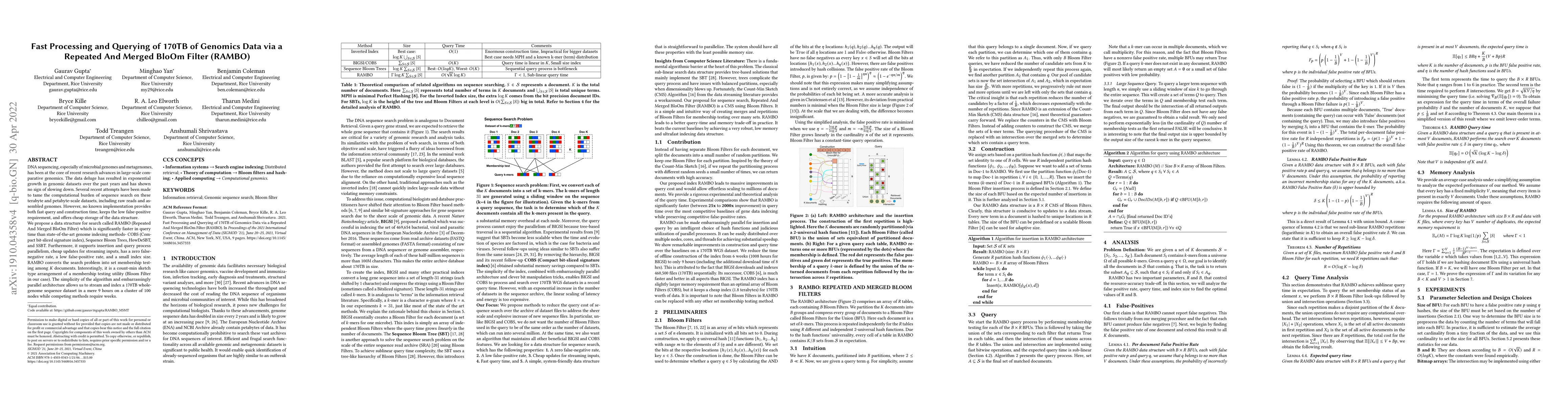 Thumbnail for Fast Processing and Querying of 170TB of Genomics Data via a Repeated
  And Merged BloOm Filter (RAMBO)