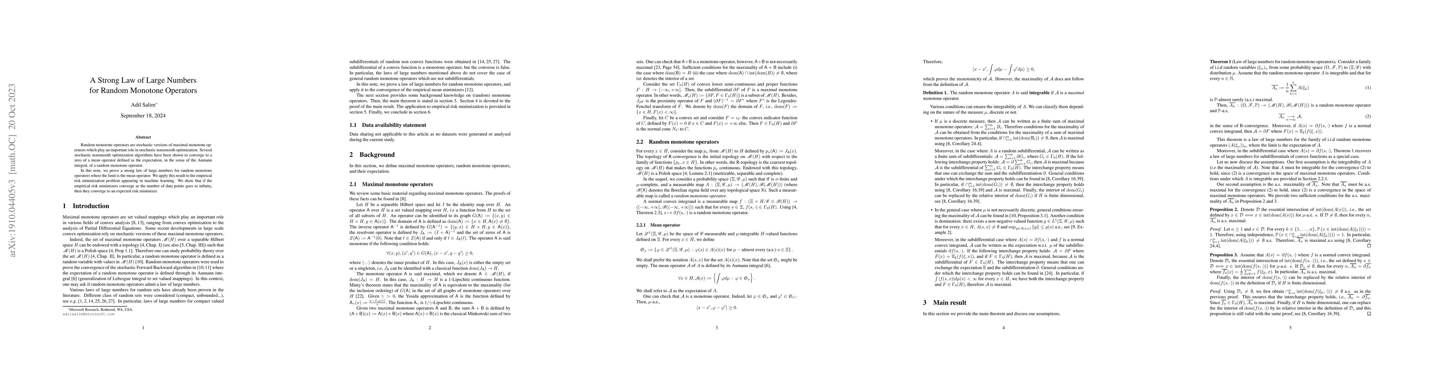 Thumbnail for A Strong Law of Large Numbers for Random Monotone Operators
