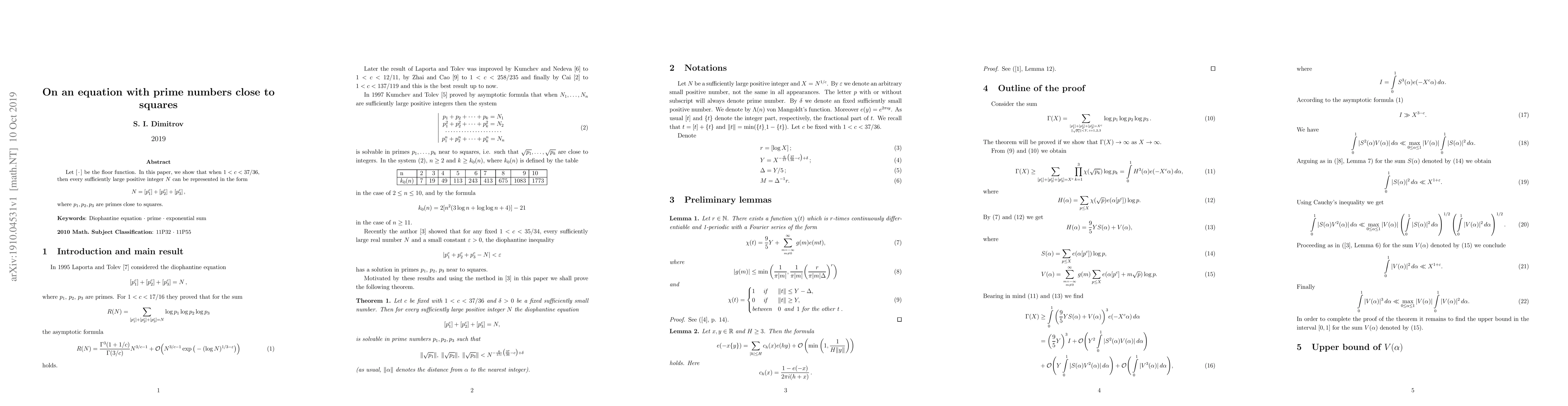 Thumbnail for On an equation with prime numbers close to squares