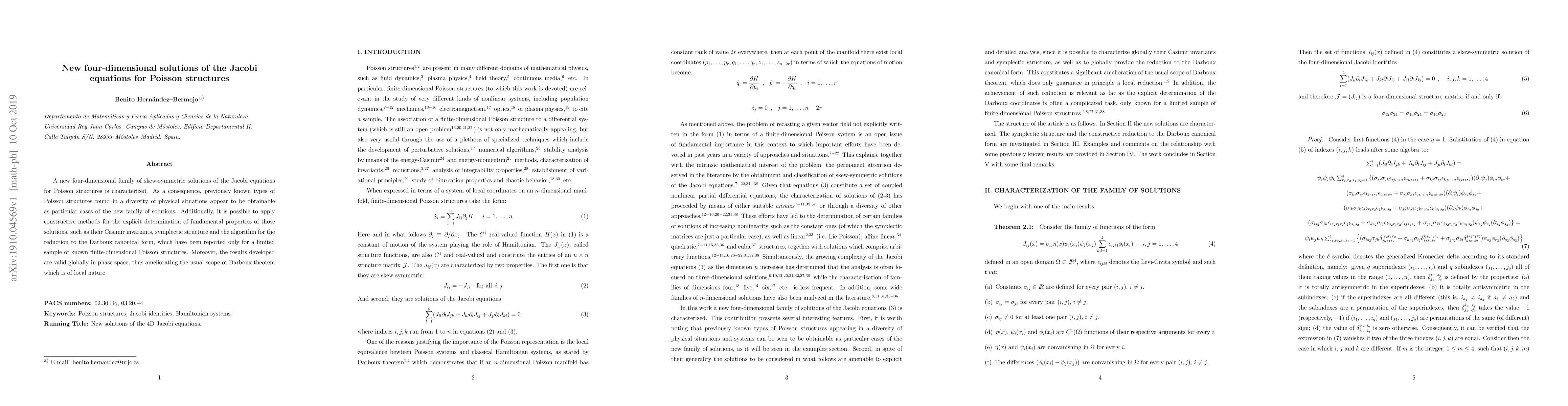 Thumbnail for New four-dimensional solutions of the Jacobi equations for Poisson
  structures