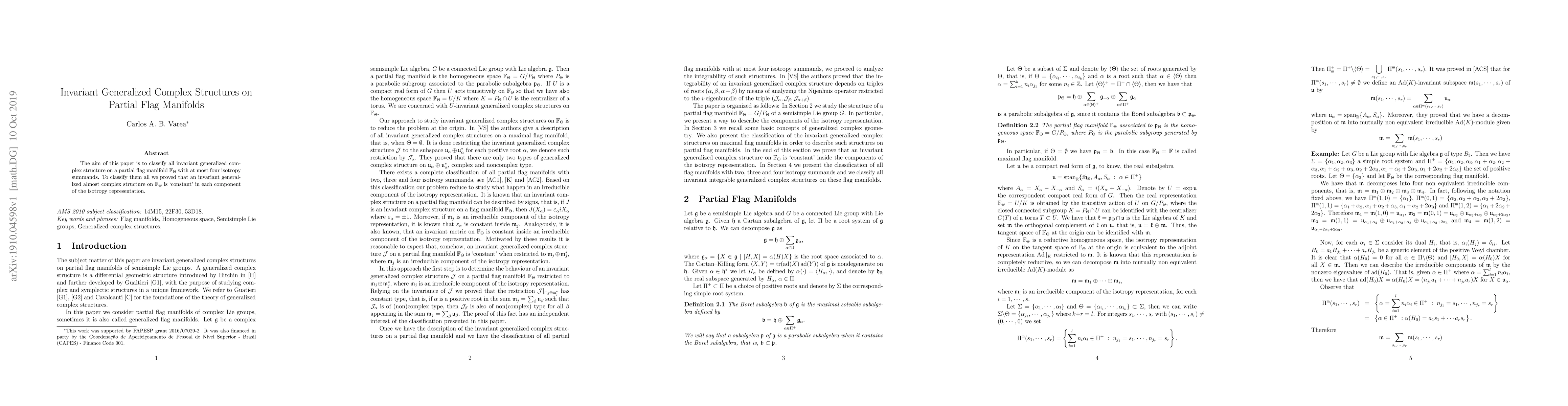 Thumbnail for Invariant Generalized Complex Structures on Partial Flag Manifolds