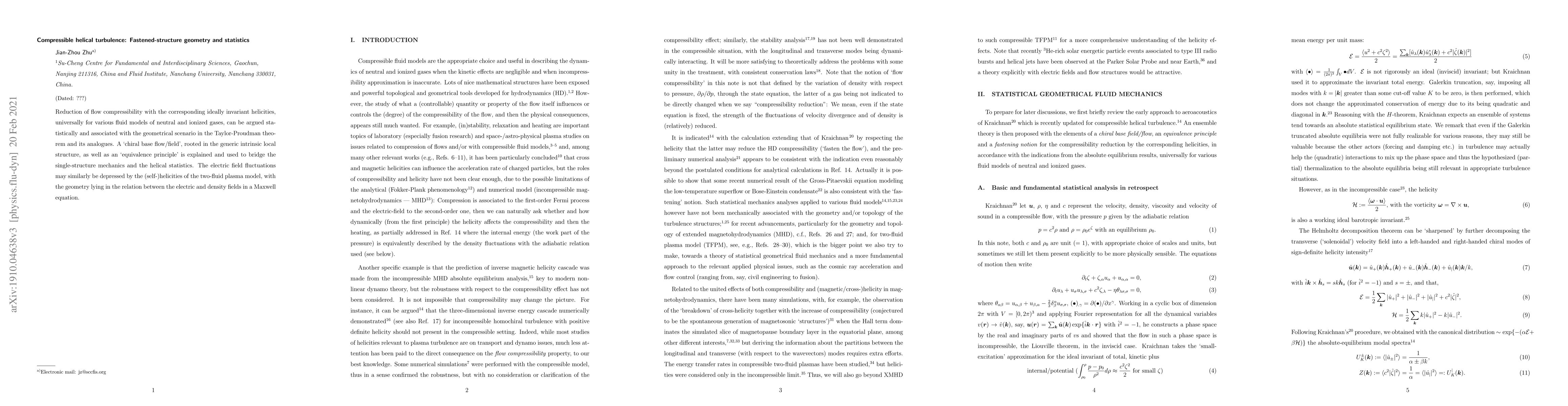 Thumbnail for Compressible helical turbulence: Fastened-structure geometry and
  statistics