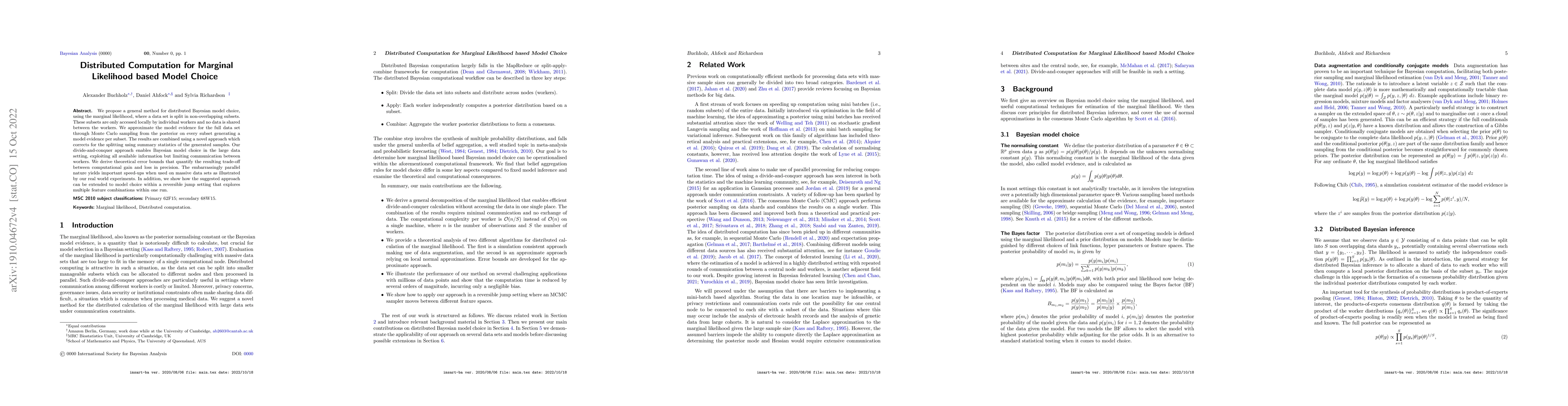 Thumbnail for Distributed Computation for Marginal Likelihood based Model Choice