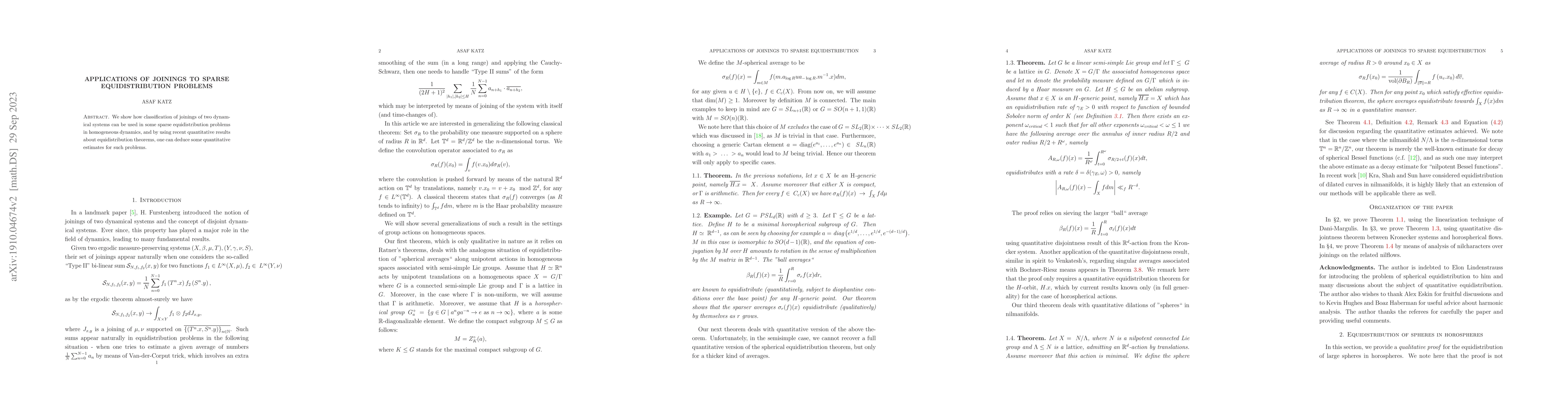 Thumbnail for Applications of joinings to sparse equidistribution problems
