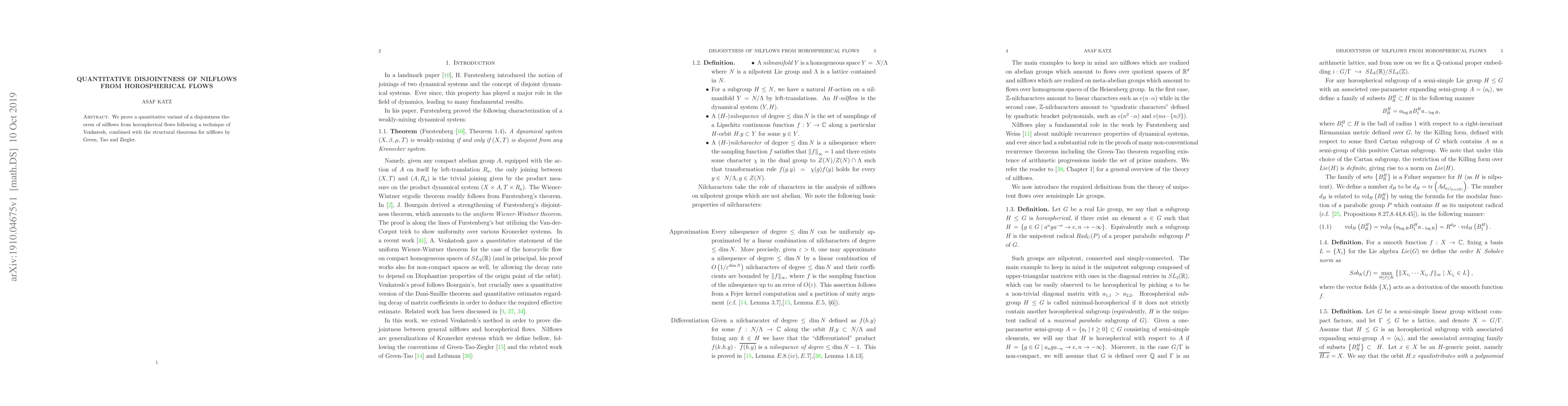 Thumbnail for Quantitative disjointness of nilflows from horospherical flows