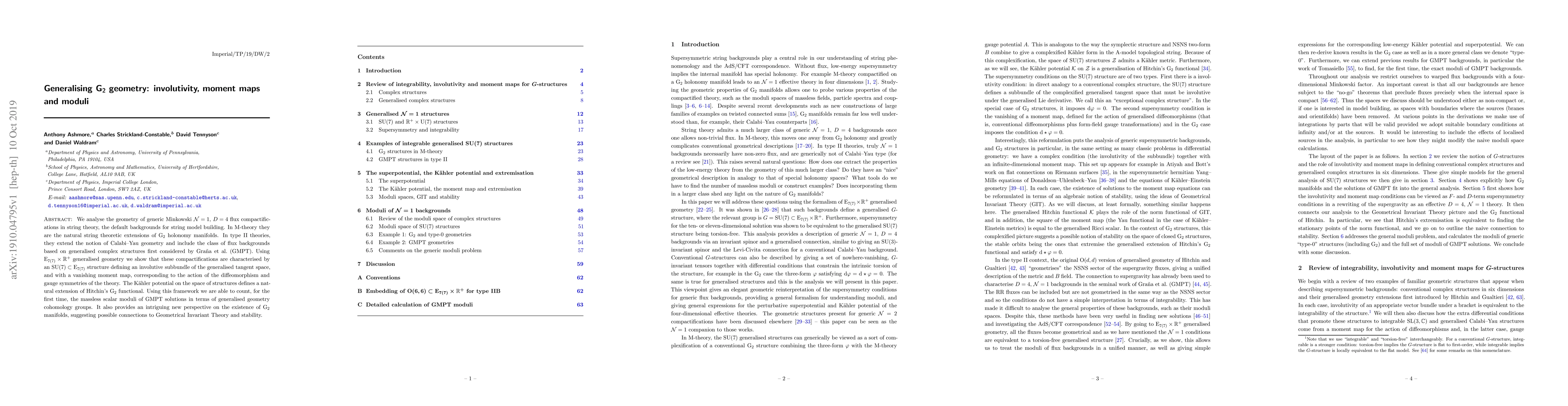 Thumbnail for Generalising G$_\text{2}$ geometry: involutivity, moment maps and moduli