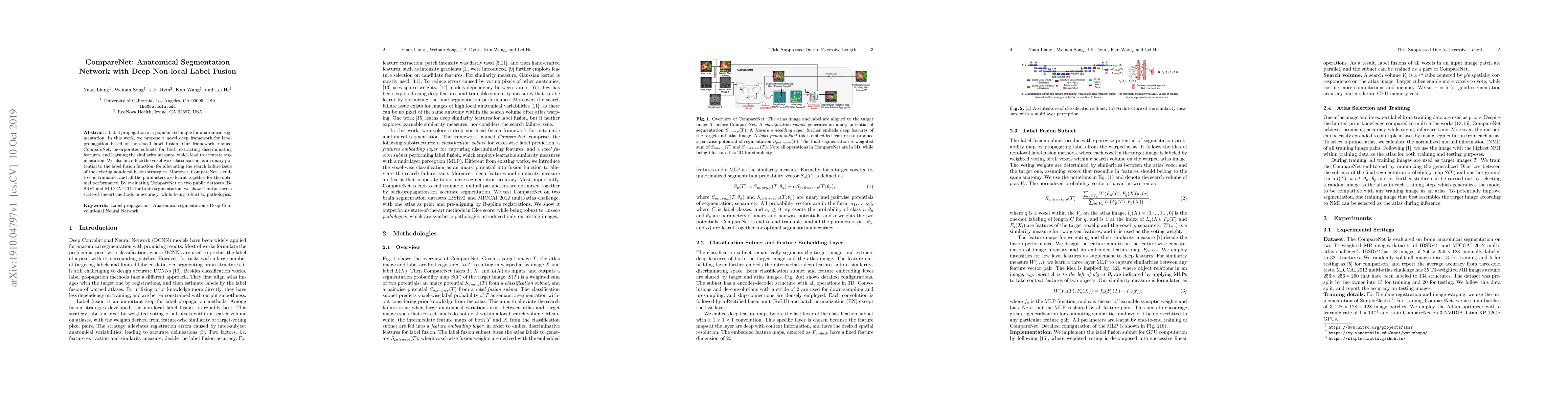 Thumbnail for CompareNet: Anatomical Segmentation Network with Deep Non-local Label
  Fusion