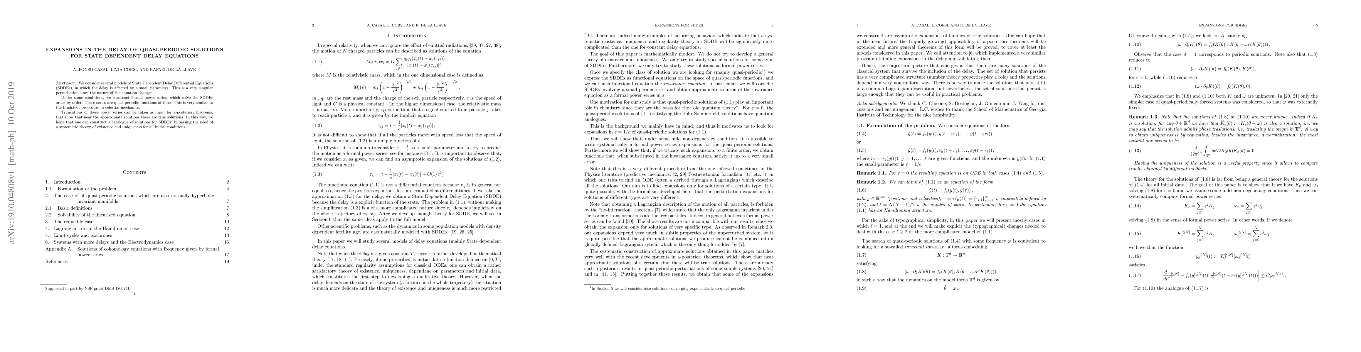 Thumbnail for Expansions in the delay of quasi-periodic solutions for state dependent
  delay equations