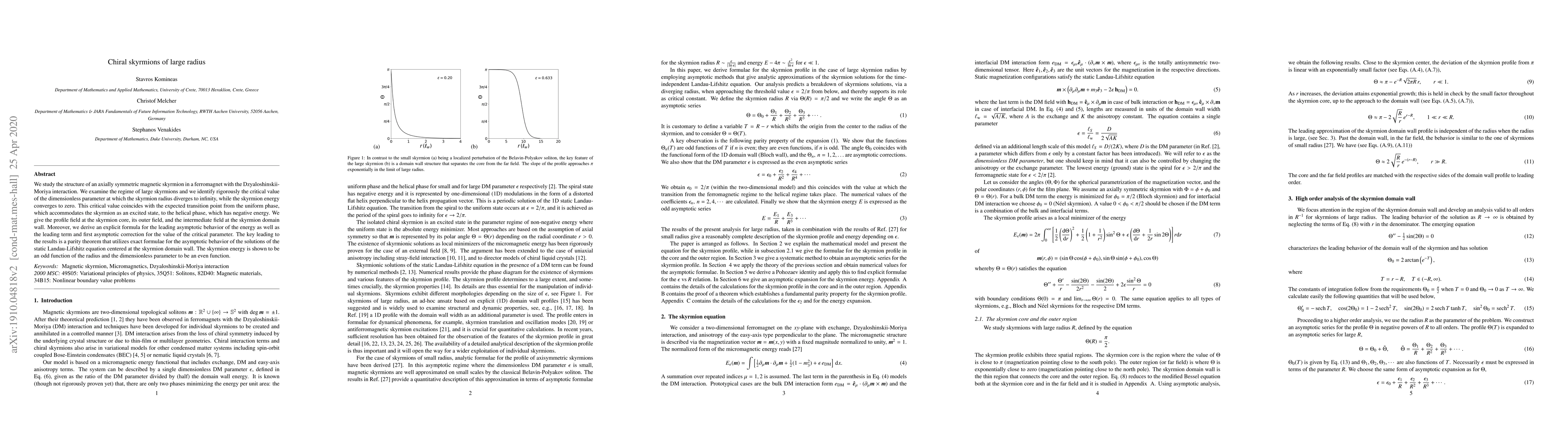 Thumbnail for Chiral skyrmions of large radius