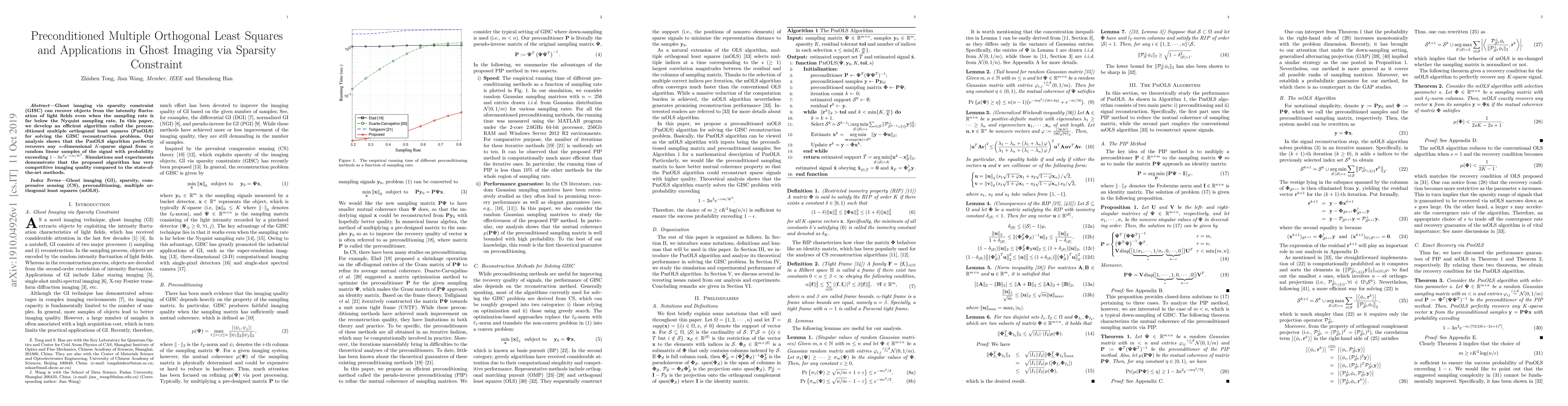 Thumbnail for Preconditioned Multiple Orthogonal Least Squares and Applications in
  Ghost Imaging via Sparsity Constraint