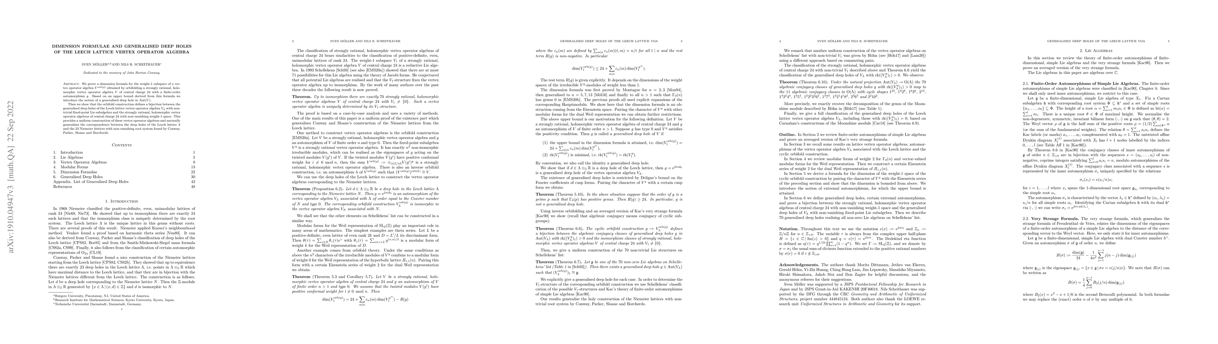 Thumbnail for Dimension Formulae and Generalised Deep Holes of the Leech Lattice
  Vertex Operator Algebra
