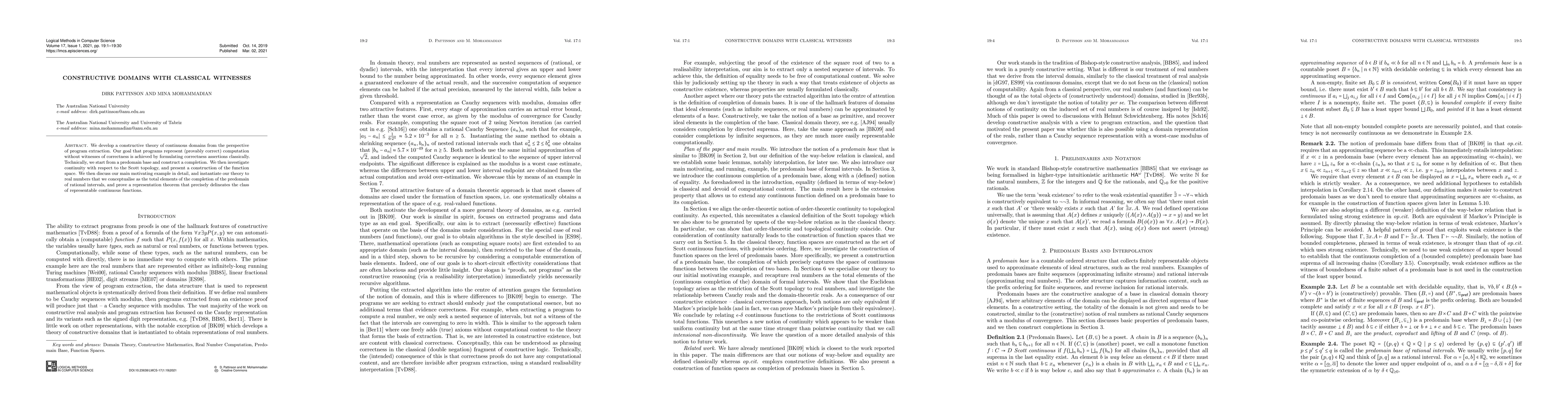 Thumbnail for Constructive Domains with Classical Witnesses
