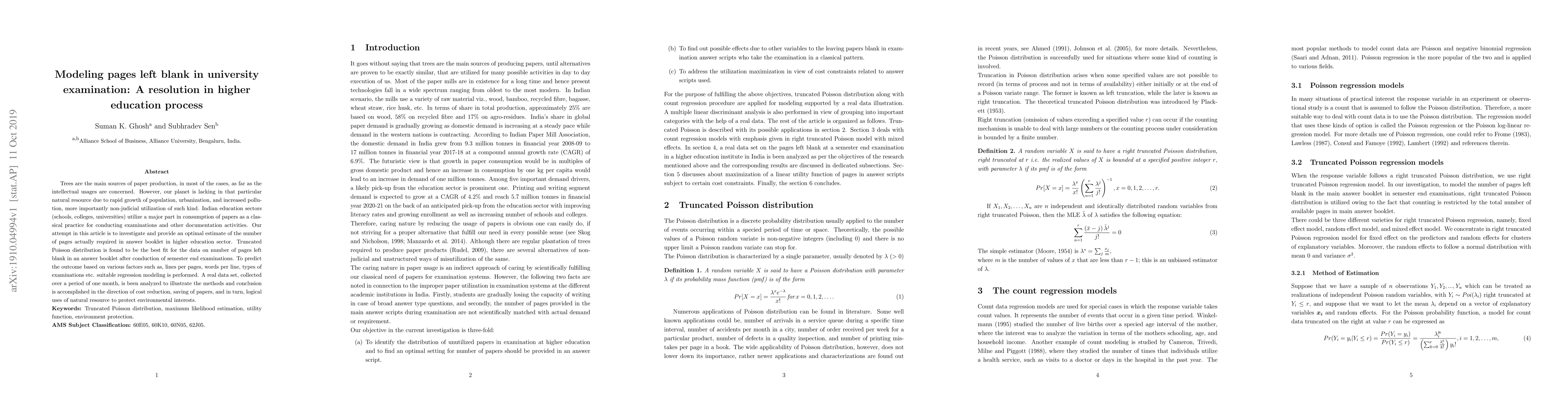 Thumbnail for Modeling pages left blank in university examination: A resolution in
  higher education process