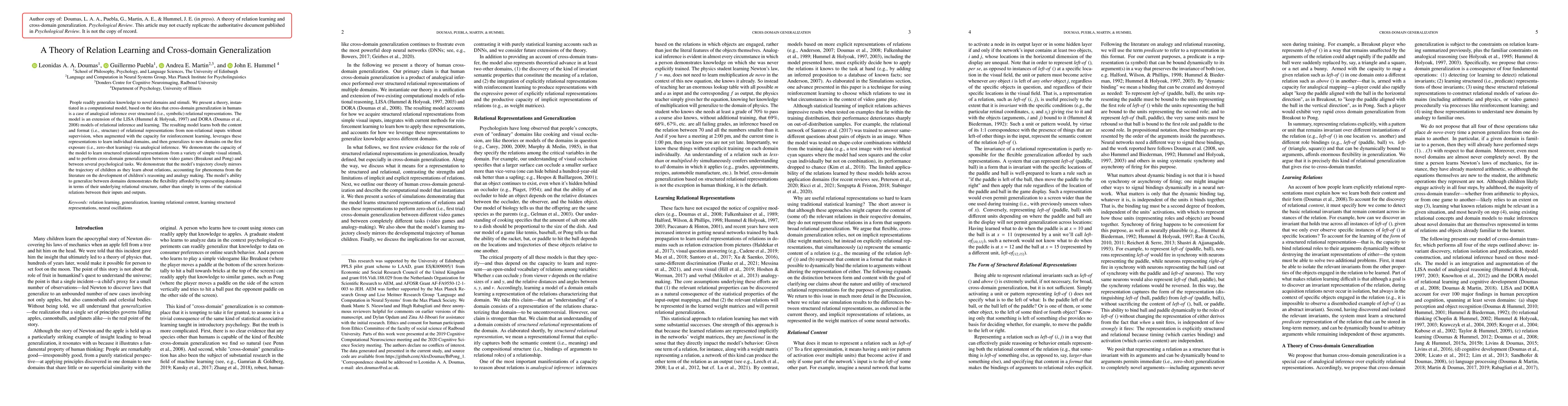 Thumbnail for A Theory of Relation Learning and Cross-domain Generalization