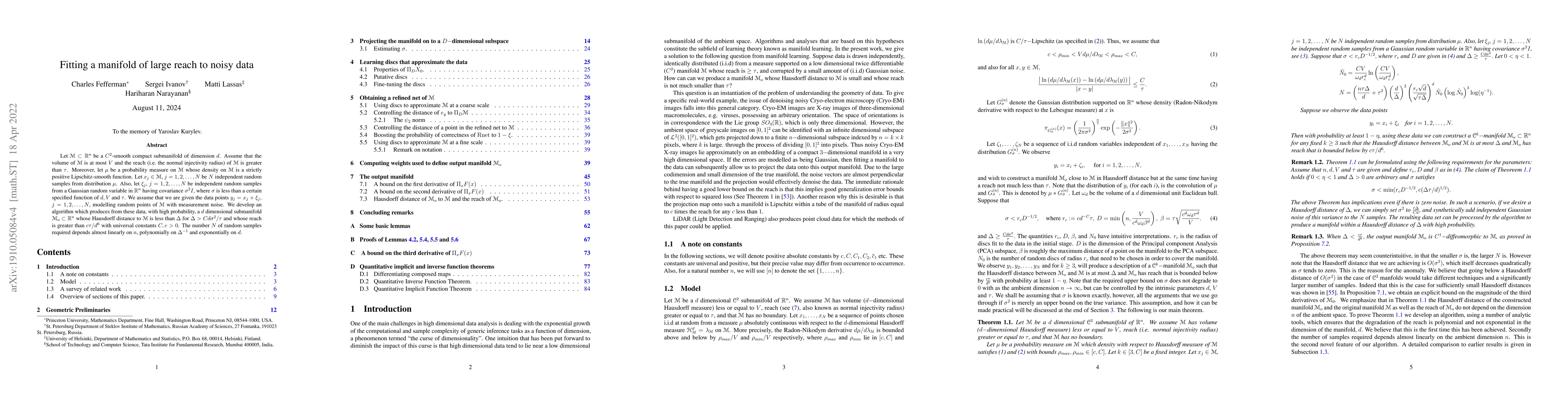 Thumbnail for Fitting a manifold of large reach to noisy data