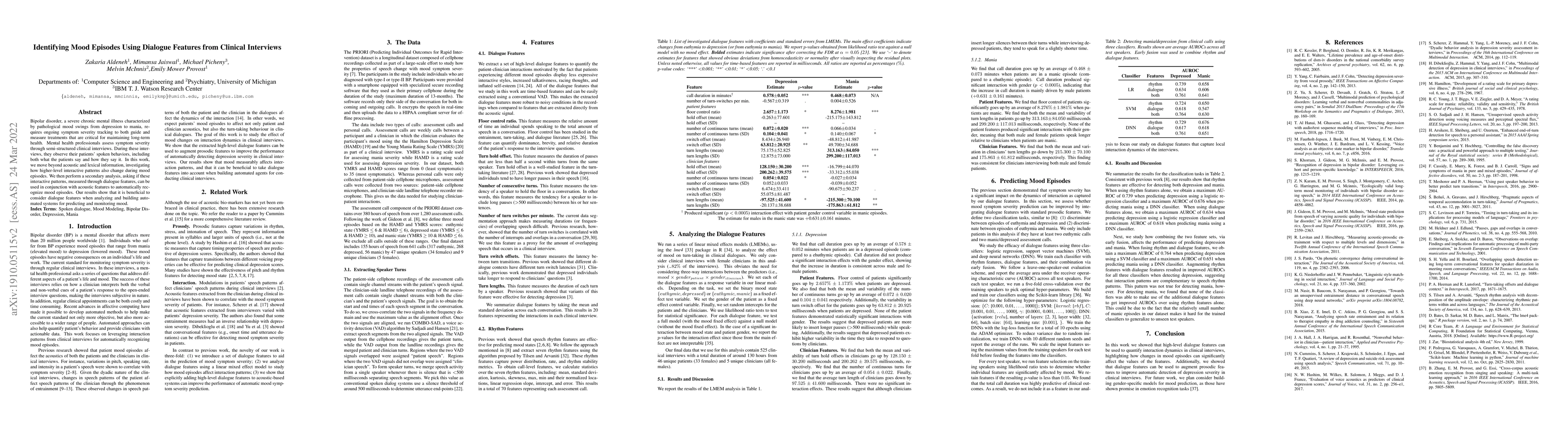 Thumbnail for Identifying Mood Episodes Using Dialogue Features from Clinical
  Interviews
