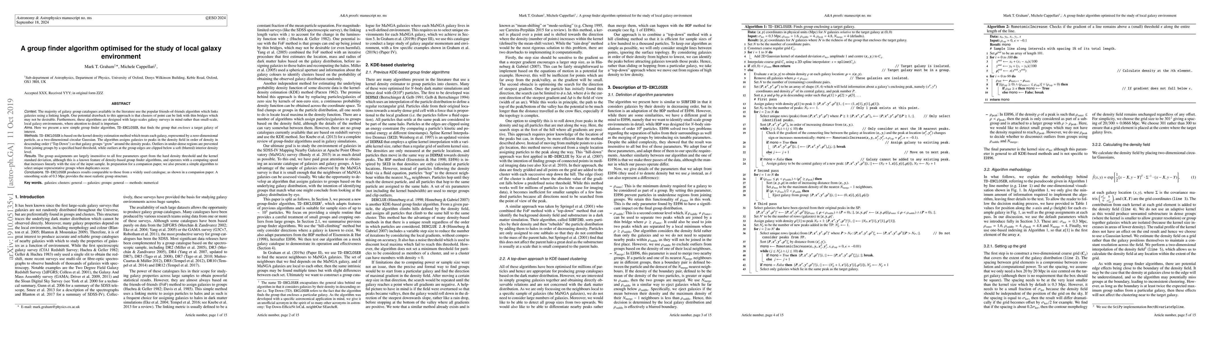 Thumbnail for A group finder algorithm optimised for the study of local galaxy
  environment