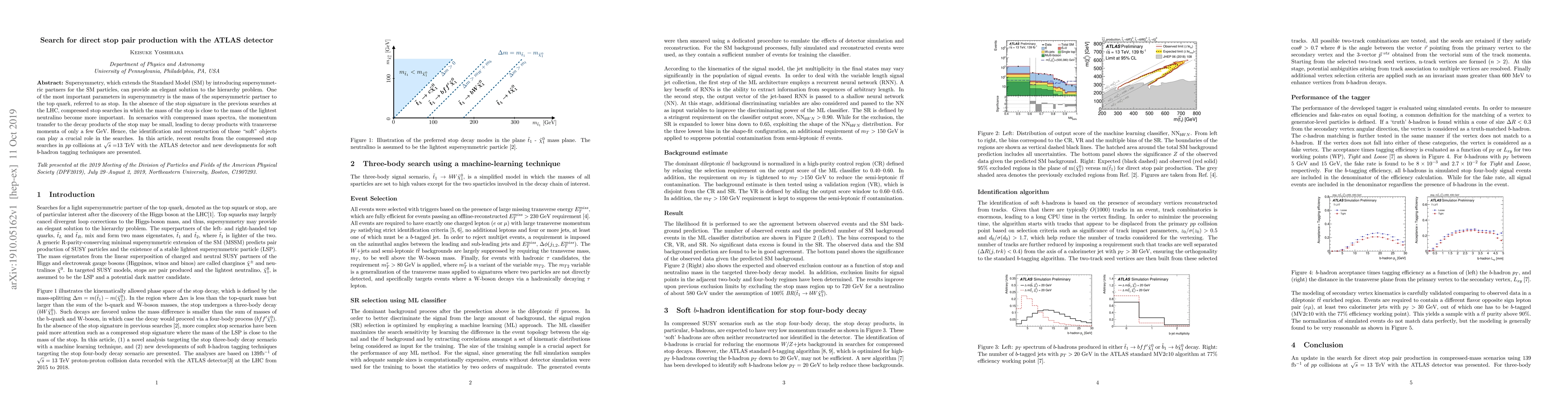 Thumbnail for Search for direct stop pair production with the ATLAS detector