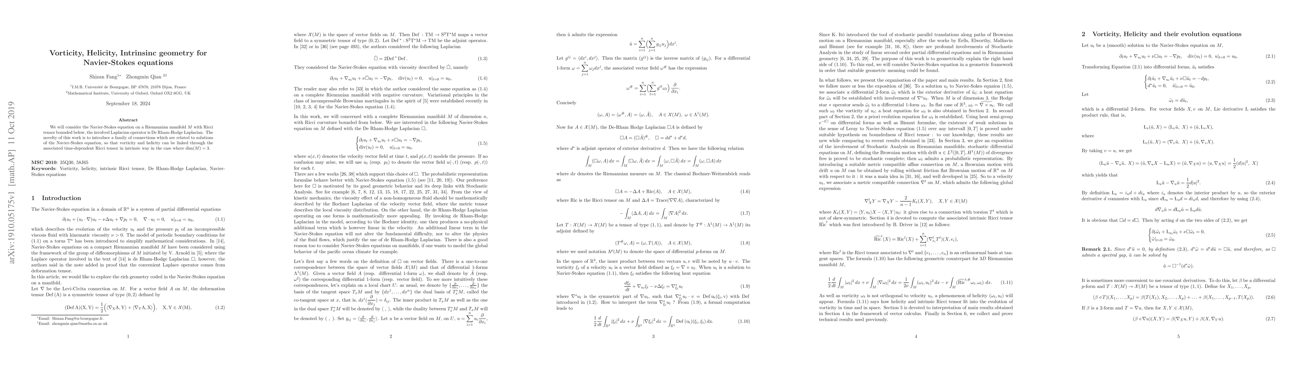 Thumbnail for Vorticity, Helicity, Intrinsinc geometry for Navier-Stokes equations