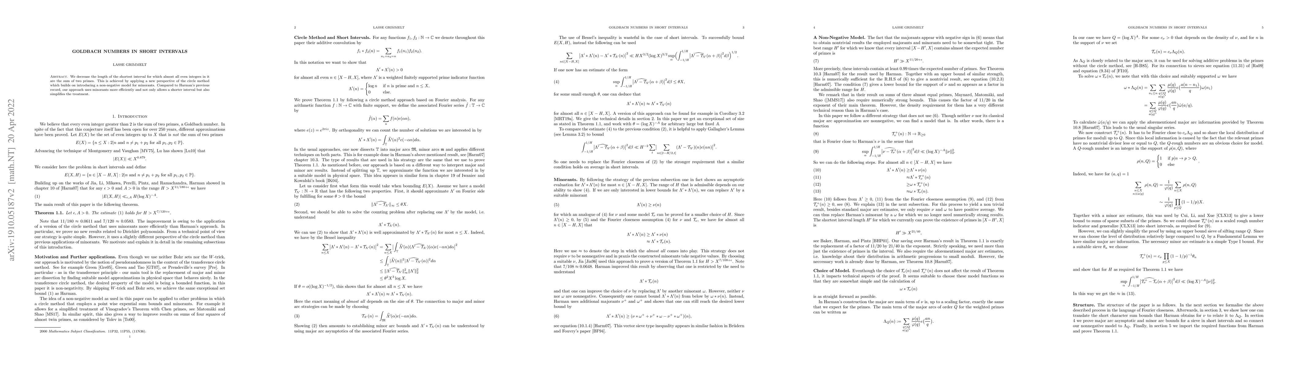 Thumbnail for Goldbach Numbers in Short Intervals -- A Nonnegative Model Approach