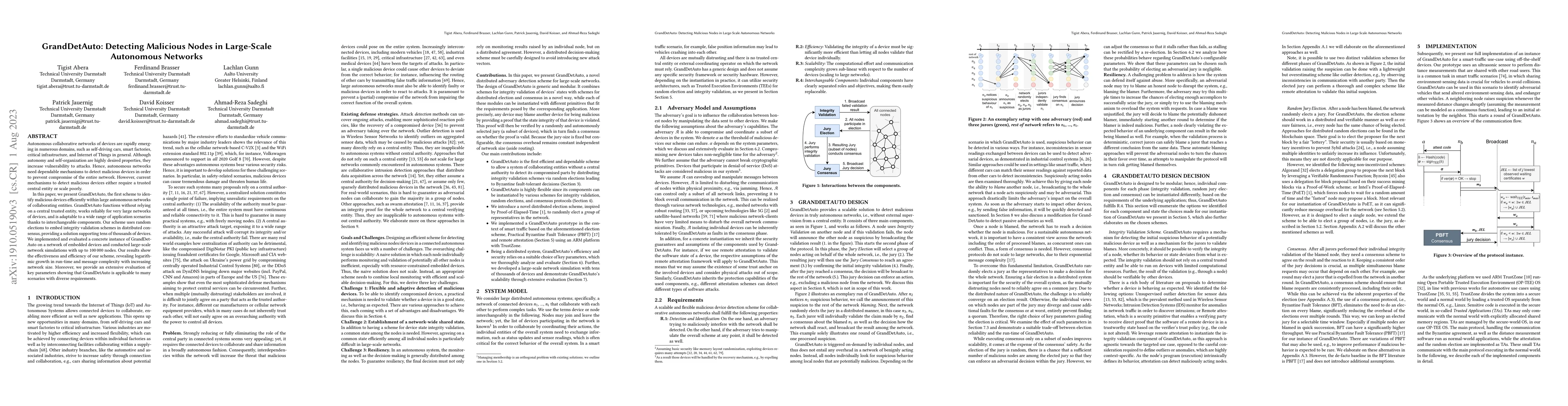 Thumbnail for GrandDetAuto: Detecting Malicious Nodes in Large-Scale Autonomous
  Networks