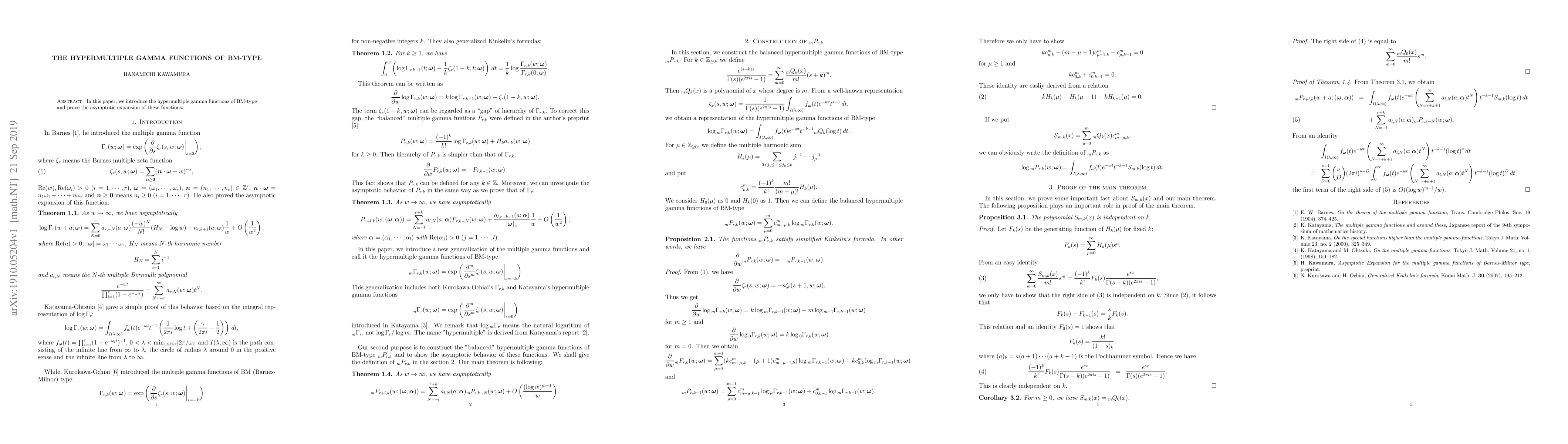 Thumbnail for The hypermultiple gamma functions of BM-type