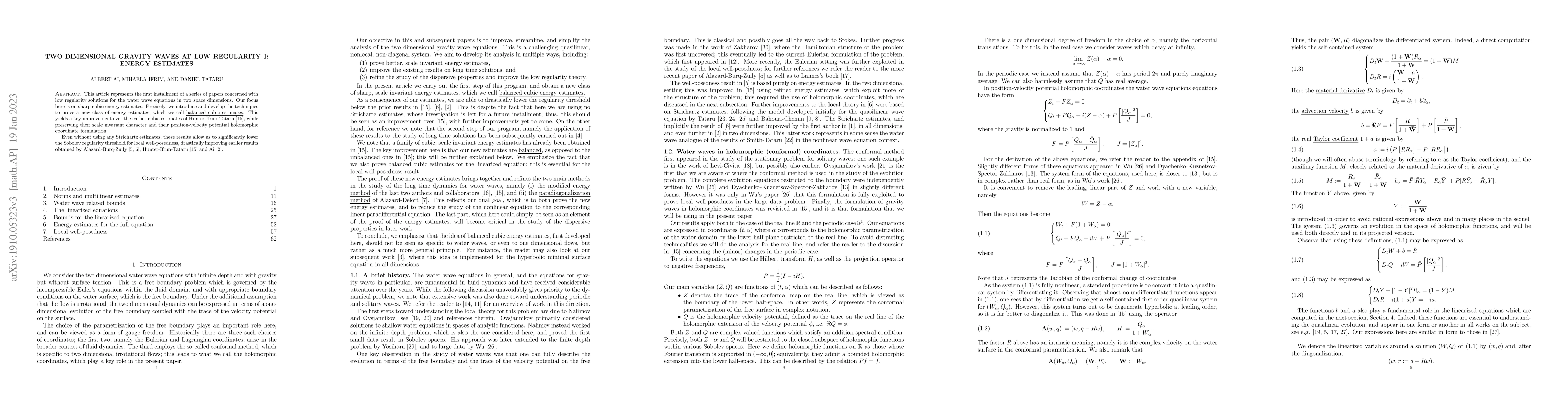 Thumbnail for Two dimensional gravity waves at low regularity I: Energy estimates