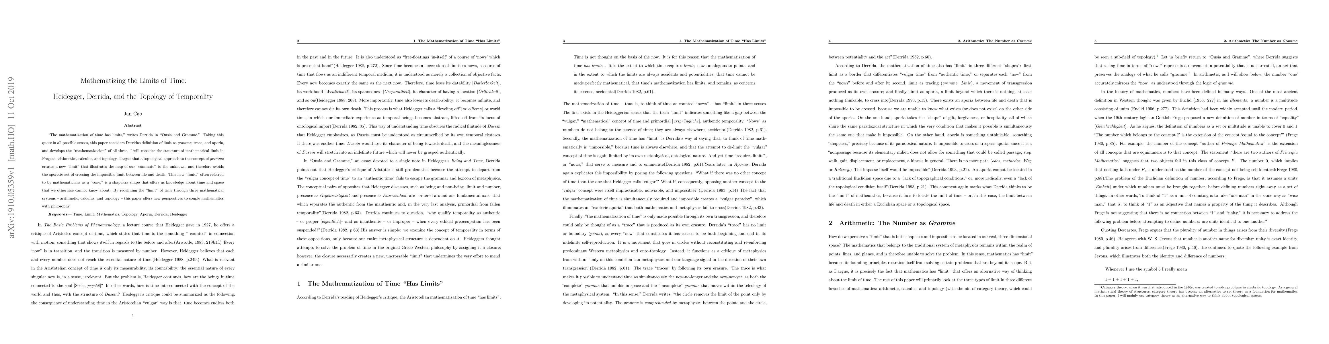 Thumbnail for Mathematizing the Limits of Time: Heidegger, Derrida, and the Topology
  of Temporality